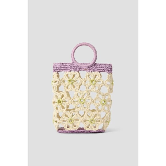 Lele Sadoughi Handbags - Lele Sadoughi Marigold Mini Tote Crochet Floral Bag Purple Handle